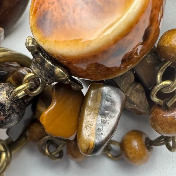 Vintage Rustic Boho Cross Statement Necklace Tiger Eye - Picture 6 of 15